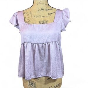 Sadie & Sage lavender babydoll blouse flutter sleeves & square neckline small